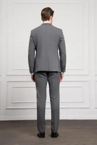 Morven Erkek Füme Trend Kruvaze Slim Fit Dar Kesim Sivri Yaka Takım Elbise - 6