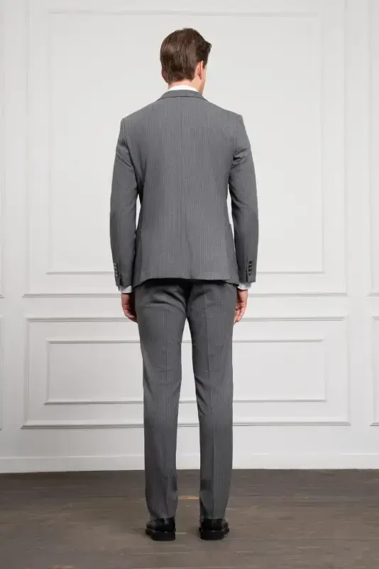 Morven Erkek Füme Trend Kruvaze Slim Fit Dar Kesim Sivri Yaka Takım Elbise - 6