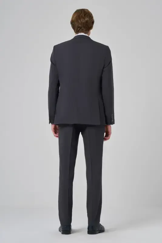 Morven Erkek Füme Yünlü Slim Fit Mono Yaka Takım Elbise - 5
