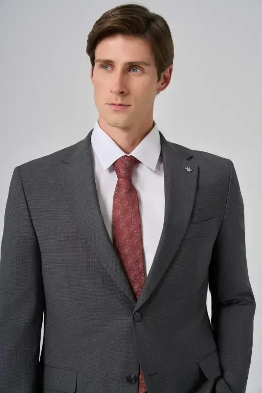 Morven Erkek Füme Yünlü Trend Desenli Dynamic Fit Takım Elbise - 4