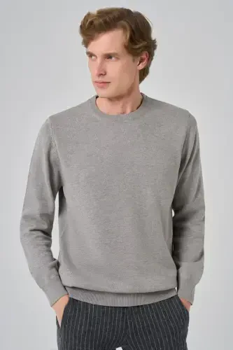 Morven Erkek Gri Basic Bisiklet Yaka Dynamic Fit Rahat Kesim Triko - MORVEN (1)