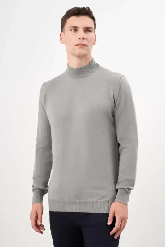 Morven Erkek Gri Basic Yarım Balıkçı Yaka Dynamic Fit Rahat Kesim Triko - 2