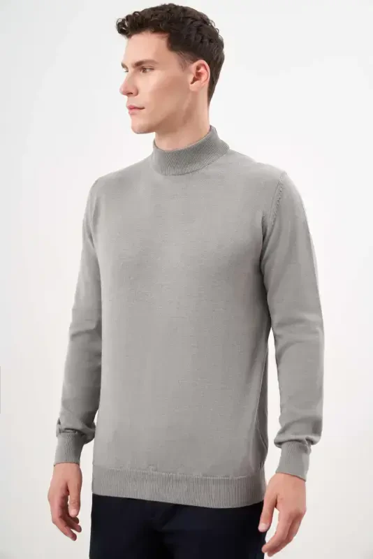 Morven Erkek Gri Basic Yarım Balıkçı Yaka Dynamic Fit Rahat Kesim Triko - 3