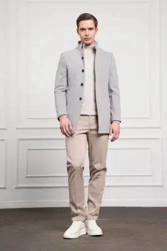 Morven Erkek Gri Desenli Hakim Yaka Dynamic Fit Rahat Kesim Kaban - MORVEN (1)