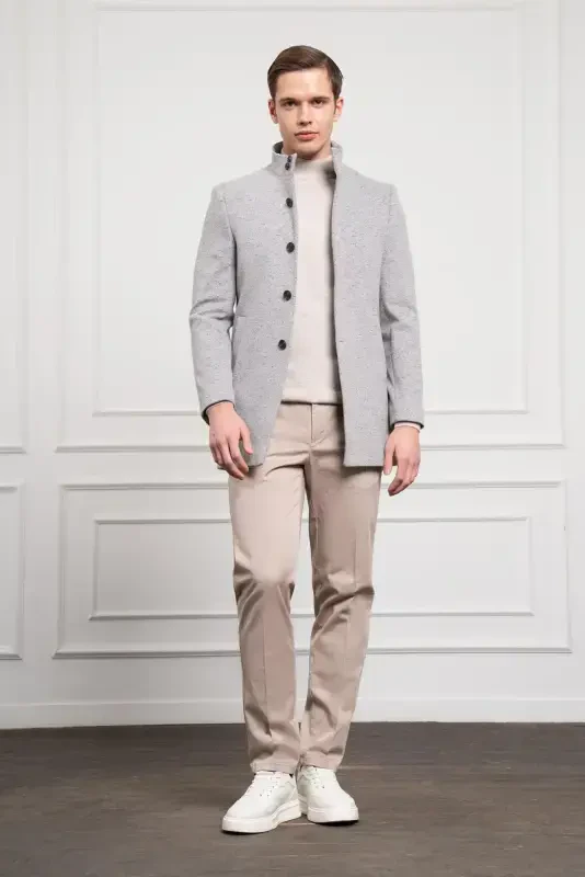 Morven Erkek Gri Desenli Hakim Yaka Dynamic Fit Rahat Kesim Kaban - 2