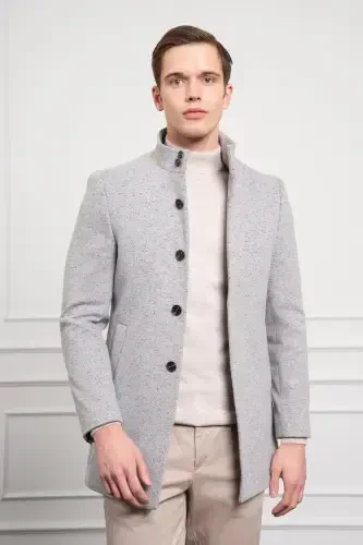 Morven Erkek Gri Desenli Hakim Yaka Dynamic Fit Rahat Kesim Kaban - 3