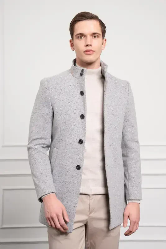 Morven Erkek Gri Desenli Hakim Yaka Dynamic Fit Rahat Kesim Kaban - 3