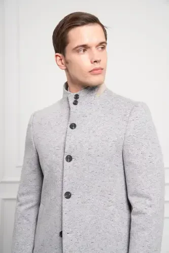 Morven Erkek Gri Desenli Hakim Yaka Dynamic Fit Rahat Kesim Kaban - 4