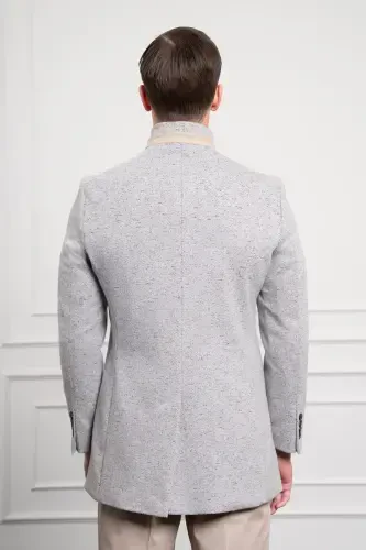 Morven Erkek Gri Desenli Hakim Yaka Dynamic Fit Rahat Kesim Kaban - 5