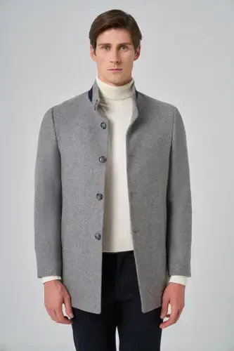 Morven Erkek Gri Düz Hakim Yaka Dynamic Fit Kaban - 3