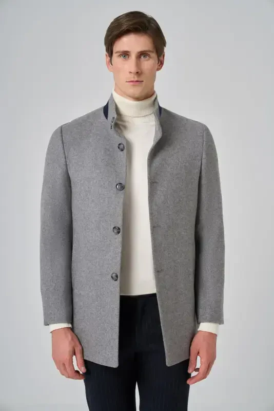 Morven Erkek Gri Düz Hakim Yaka Dynamic Fit Kaban - 3