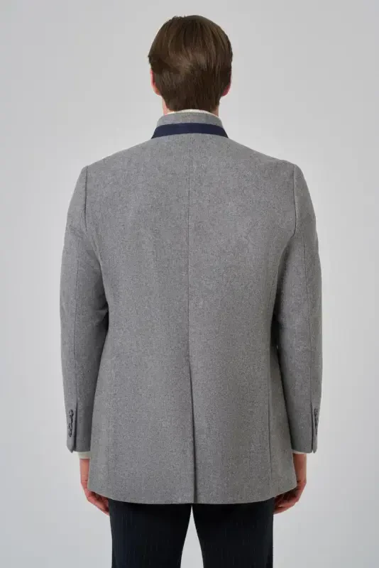Morven Erkek Gri Düz Hakim Yaka Dynamic Fit Kaban - 5