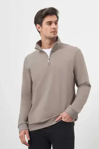 Morven Erkek Gri Fermuarlı Bato Yaka Sweat-Shirt - MORVEN (1)