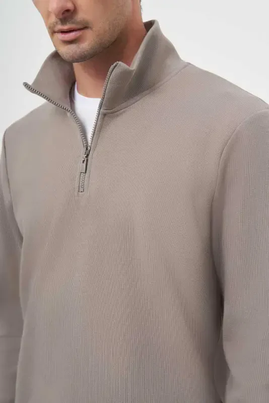 Morven Erkek Gri Fermuarlı Bato Yaka Sweat-Shirt - 4