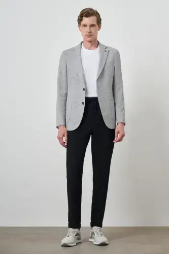 Morven Erkek Gri Keten Dokuma Desenli Slim Fit Mono Yaka Ceket - 3