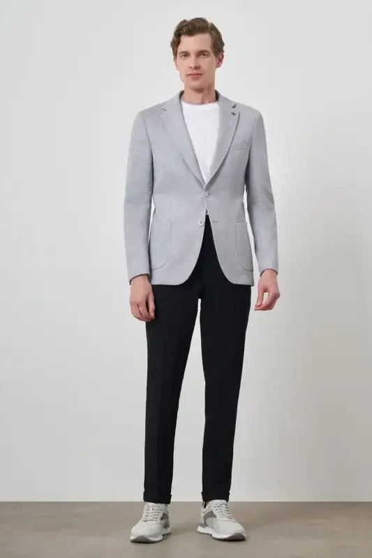 Morven Erkek Gri Örme Desenli Slim Fit Mono Yaka Ceket - 2