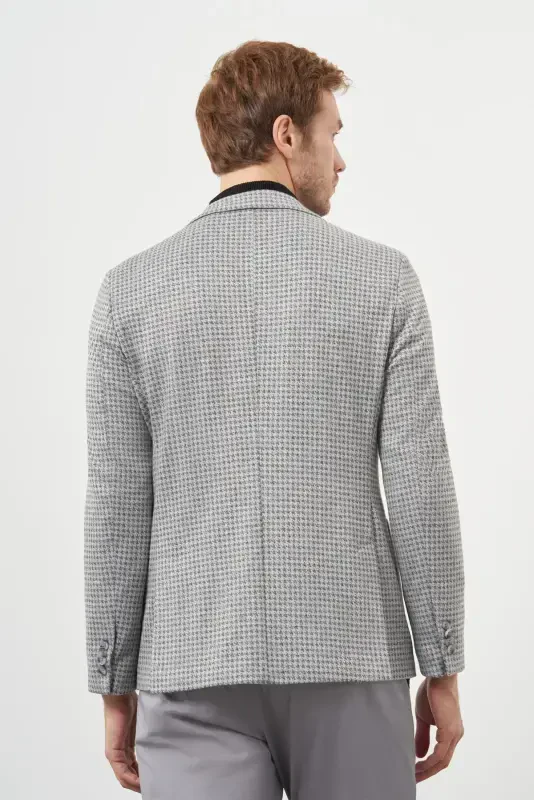 Morven Erkek Gri Örme Slim Fit Torba Cep Mono Yaka Spor Ceket - 5