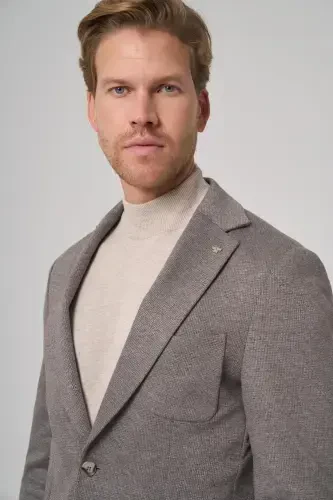 Morven Erkek Gri Örme Trend Desenli Slim Fit Mono Yaka Ceket - 2