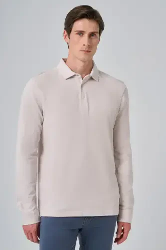 Morven Erkek Gri Pamuk Trend Ağaç Kabuğu Desen Dinamik Fit Polo Yaka Sweat-Shirt - MORVEN (1)