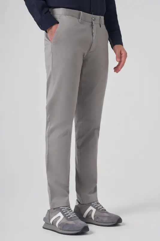 Morven Erkek Gri Pamuk Trend Slim Fit Chino Pantolon - 2