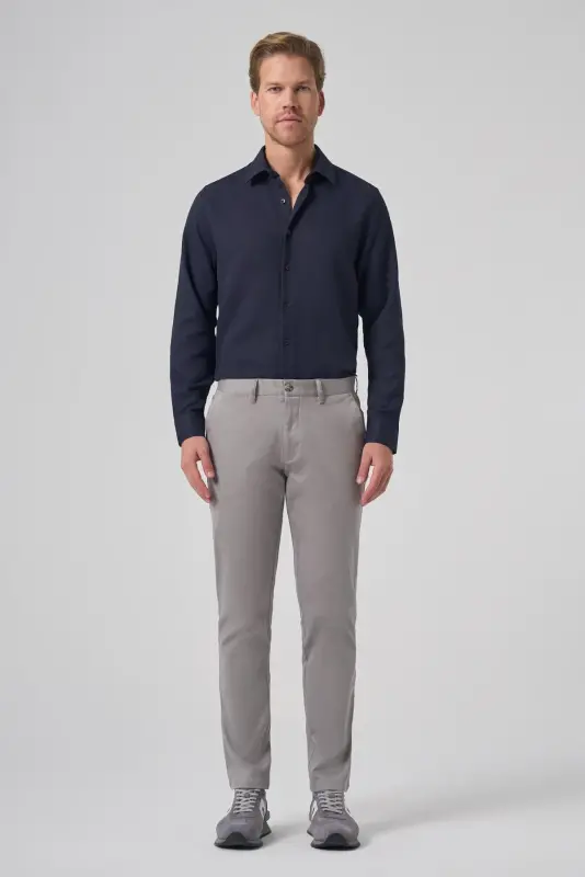 Morven Erkek Gri Pamuk Trend Slim Fit Chino Pantolon - 3