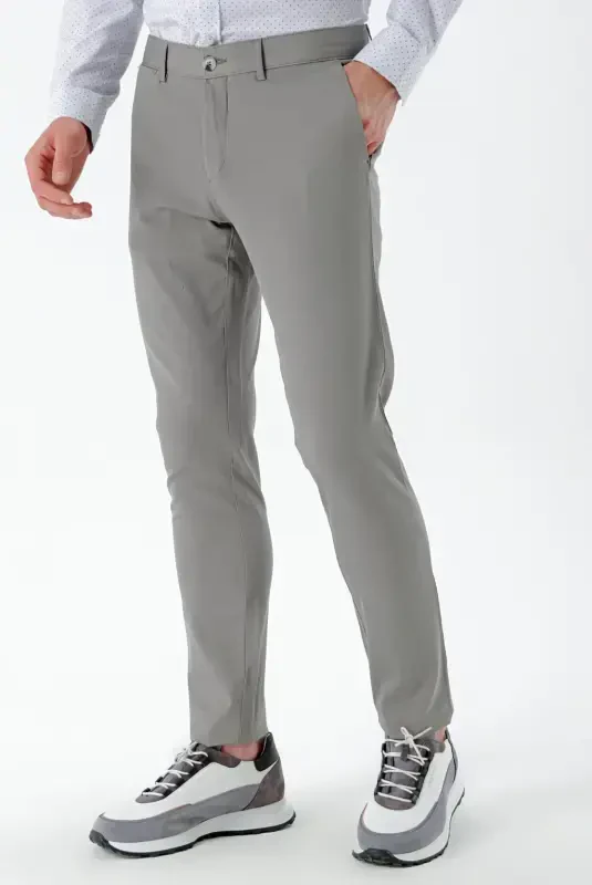 Morven Erkek Gri Piefti Pamuk Yan Cep Slim Fit Chino Pantolon - 1