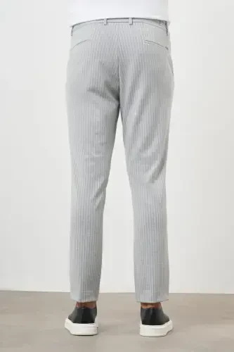 Morven Erkek Gri Poliviskon Trend Çizgili Slim Fit Örme Spor Pantolon - 3