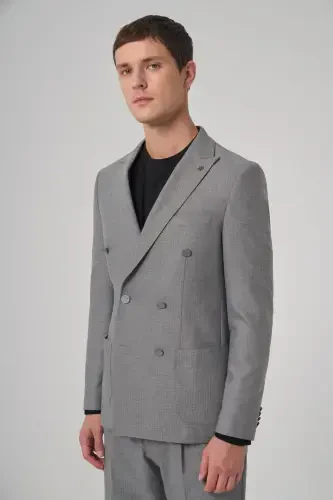 Morven Erkek Gri Poliviskon Trend Desenli Slim Fit Sivri Yaka Takım Elbise - MORVEN (1)