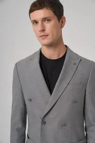 Morven Erkek Gri Poliviskon Trend Desenli Slim Fit Sivri Yaka Takım Elbise - MORVEN (1)