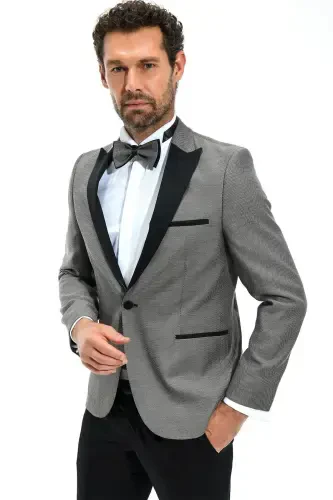 Modazone Erkek Gri Portofino Slimfit Jakarlı Smokin - MORVEN (1)