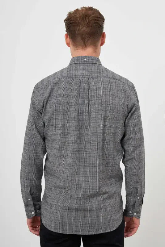 Morven Erkek Gri Trend Oduncu Ekoseli Düğmeli Yaka Regular Fit Gömlek - 5