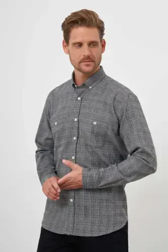 Modazone Erkek Gri Trend Oduncu Ekoseli Düğmeli Yaka Regular Fit Gömlek - MORVEN (1)
