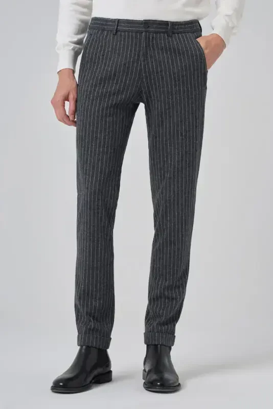 Morven Erkek Gri Trend Slim Fit Lastikli Fermuarlı Pantolon - 1