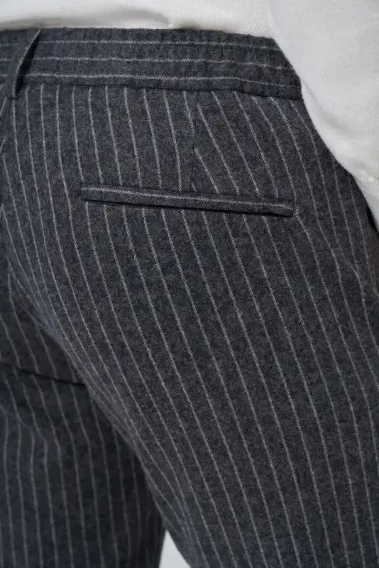 Morven Erkek Gri Trend Slim Fit Lastikli Fermuarlı Pantolon - 4