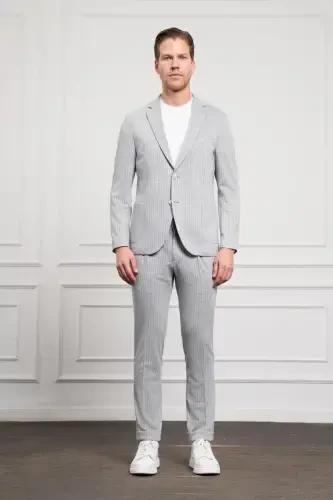 Morven Erkek Gri Trend Slim Fit Mono Yaka Takım Elbise - MORVEN (1)