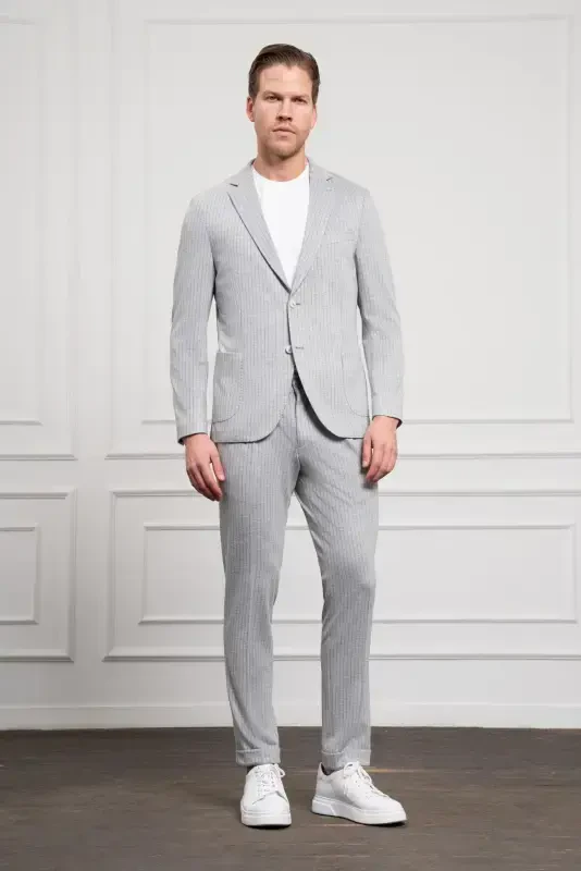 Morven Erkek Gri Trend Slim Fit Mono Yaka Takım Elbise - 3