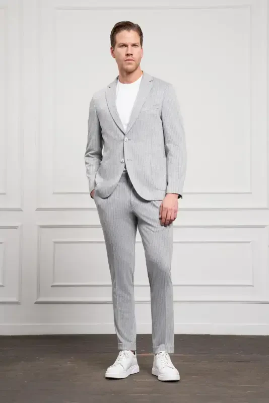 Morven Erkek Gri Trend Slim Fit Mono Yaka Takım Elbise - 4