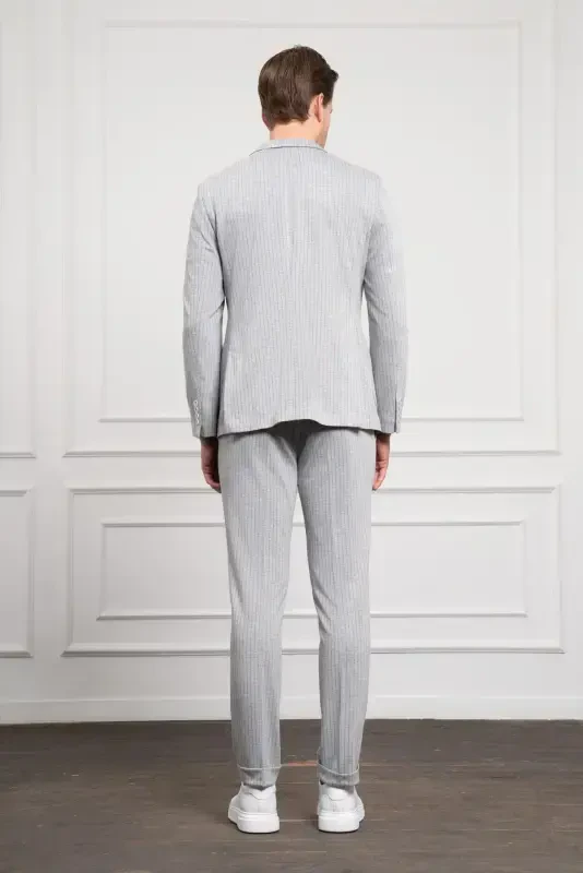 Morven Erkek Gri Trend Slim Fit Mono Yaka Takım Elbise - 5