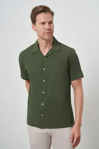 Morven Erkek Haki Apaş Yaka Kısa Kol Gömlek - 4