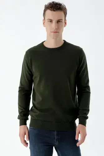 Morven Erkek Haki Basic Bisiklet Yaka Dynamic Fit Rahat Kesim Triko - MORVEN (1)