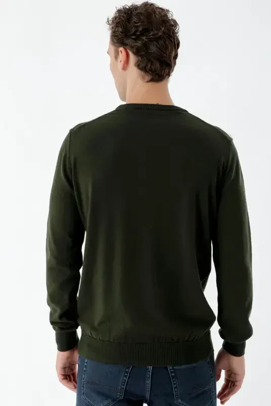 Morven Erkek Haki Basic Bisiklet Yaka Dynamic Fit Rahat Kesim Triko - 6