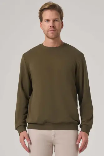 Modazone Erkek Haki Basic Bisiklet Yaka Sweatshirt 