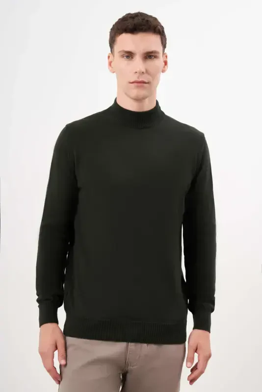 Morven Erkek Haki Basic Yarım Balıkçı Yaka Dynamic Fit Rahat Kesim Triko - 1