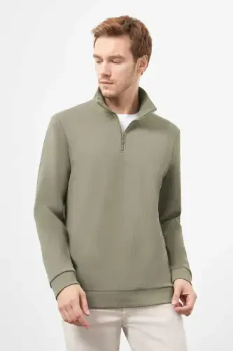 Morven Erkek Haki Fermuarlı Bato Yaka Sweat-Shirt - MORVEN (1)