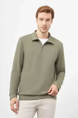 Morven Erkek Haki Fermuarlı Bato Yaka Sweat-Shirt - 3