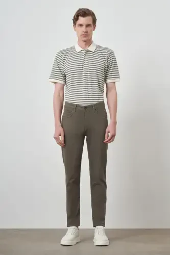 Morven Erkek Haki Pamuk 5 Cep Slim Fit Jean Kot Pantolon - MORVEN (1)