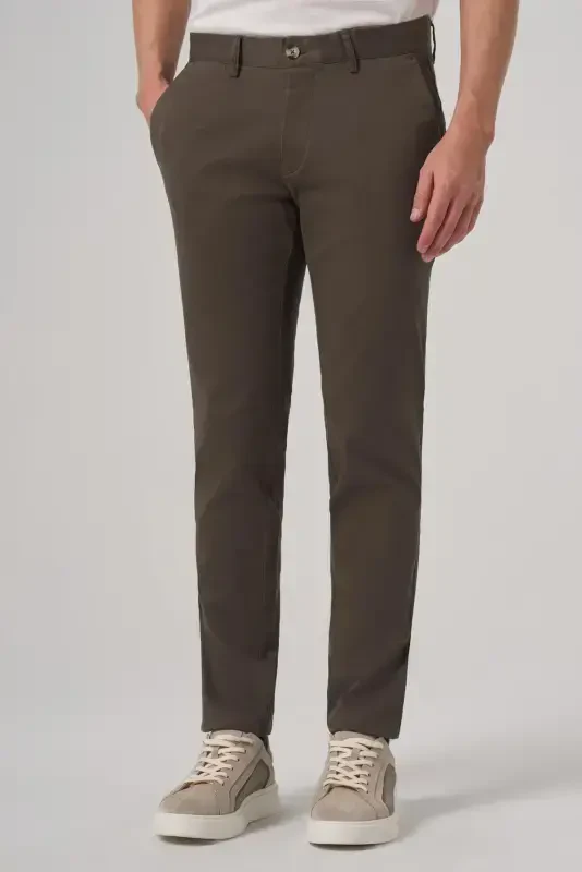 Modazone Erkek Haki Pamuk Trend Slim Fit Chino Pantolon - MORVEN