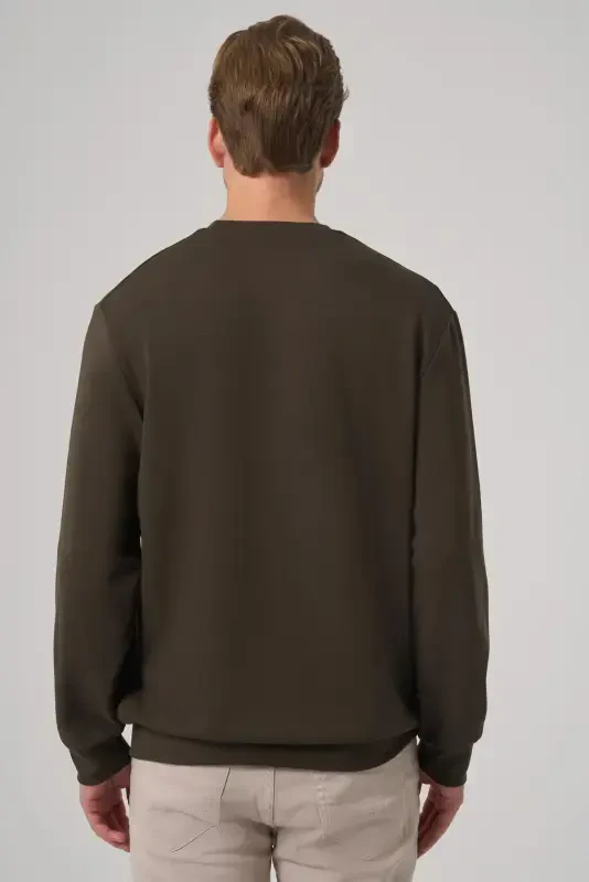 Morven Erkek Haki Trend Baskılı Bisiklet Yaka Sweatshirt - 5