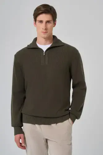 Morven Erkek Haki Trend Bato Yaka Dynamic Fit Rahat Kesim Triko - MORVEN (1)