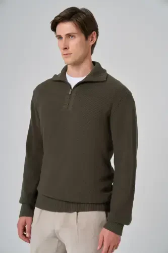 Morven Erkek Haki Trend Bato Yaka Dynamic Fit Rahat Kesim Triko - 3